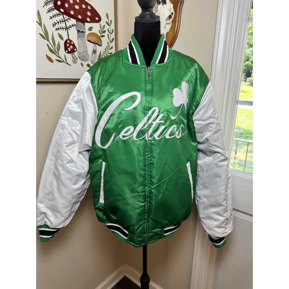 NBA Boston Celtics Reversible Varsity Bomber Jacket Green Black Embroidered Mens